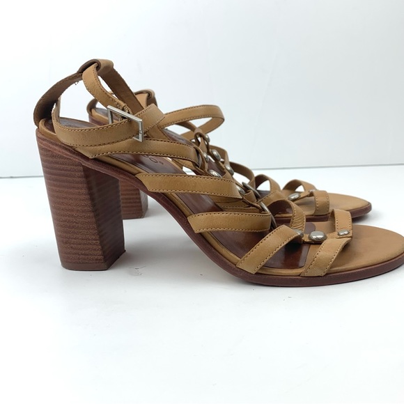 Bernardo Hannah Strappy Studded Thong Heel Sandals Tan leather Cuoio - Picture 9 of 16